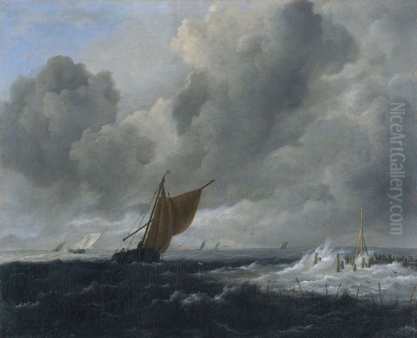 Stormy Sea with Sailing Vessels - view 1