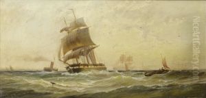 Running down the Channel in a fair wind as she clears the stern of the ferry by unknown