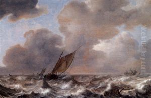 Vessels in a Strong Wind by Jan Porcellis