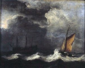 Dreimaster und Fischerboot bei sturmischer See by Willem van de Velde the Younger
