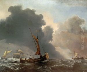 Eine Karg und andere Segler bei auffrischendem Wind by Willem van de Velde the Younger