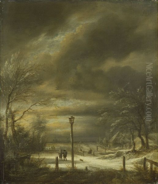 Winterlandschaft bei Haarlem mit einem Laternenpfahl - view 1