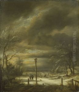 Winterlandschaft bei Haarlem mit einem Laternenpfahl