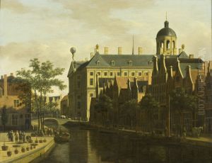 The Nieuwezijds Voorburgwal with the Flower and Tree Market in Amsterdam by Gerrit Adriaenszoon Berckheyde
