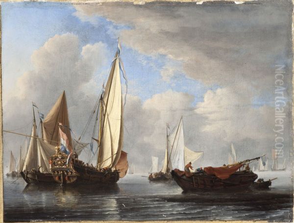 A Yacht and Other Vessels in a Calm - view 1
