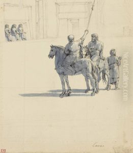 Cavaliers Arabes Devant Un Temple Egyptien by Louis Francois Cassas