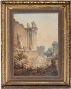 Vue Du Temple De Baalbek Animee De Soldats Turcs