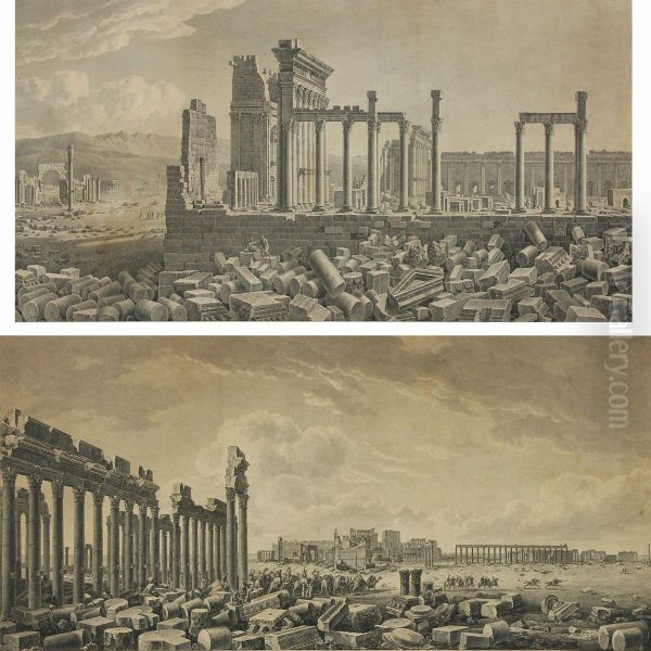 Two War Scenes At The Ruins Of Palmyre, Syria With Numerous People, Horses And Camels - view 1