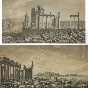 Two War Scenes At The Ruins Of Palmyre, Syria With Numerous People, Horses And Camels