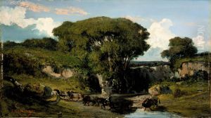 Mounted Herdsmen and Bulls in the Roman Countryside by Auguste Clesinger