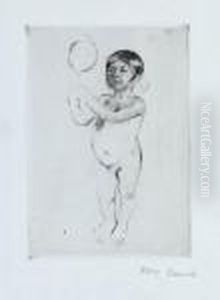 Antoinette Standing, Looking Into A Hand Mirror by Mary Cassatt