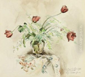 Bouquet De Tulipes Sur Une Table by Roger Casse