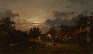 Village Scene, Sunset by Jules Dupre