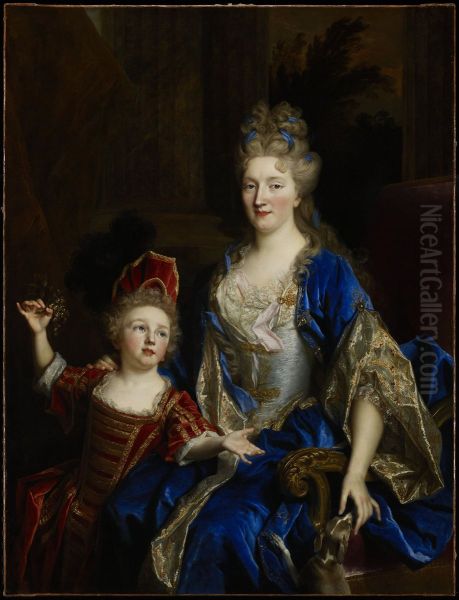 Portrait of Catherine Coustard (1673-1728), Marquise of Castelnau, Wife of Charles-Leonor Aubry (1667-1735) with her Son Leonor (1695-1770) - view 1