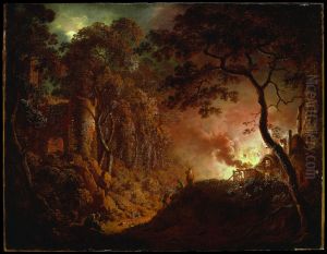 Cottage on Fire by Joseph Wright of Derby