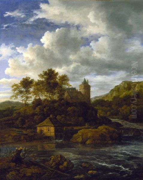 Castle and Watermill by a River - view 1