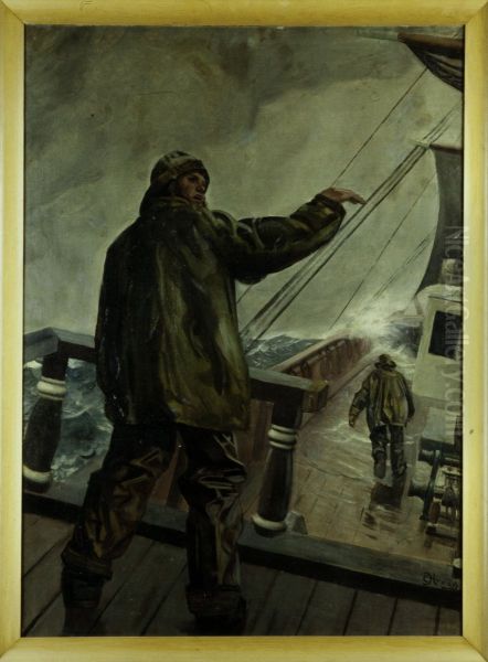 Untitled [sailor on a ship deck in a storm) - view 1