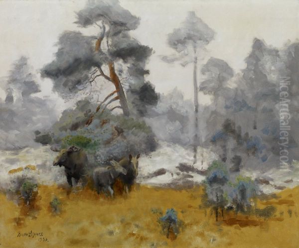 Moose Family Entering a Clearing - view 1