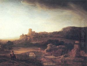 River Landscape with a Windmill by Rembrandt