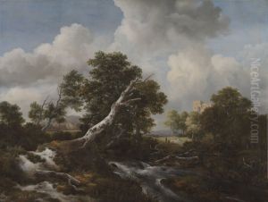 Low Waterfall in a Wooded Landscape with a Dead Beech Tree by Jacob Van Ruisdael