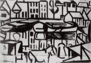 Cityscape with Boat (Leiden) by Theo van Doesburg