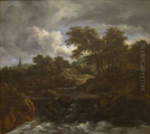 Wooded Landscape with a Waterfall by Jacob Van Ruisdael