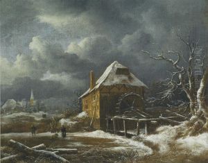 Winter Landscape with a Watermill by Jacob Van Ruisdael