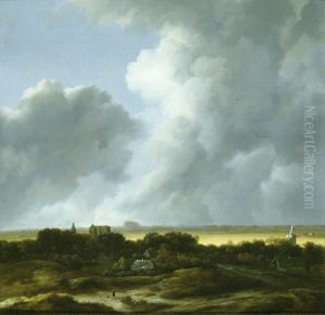 'Le coup de soleil' or 'Fantasy View of Alkmaar', but shows the church of Haarlem with ruins in the foreground by Jacob Van Ruisdael