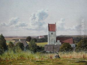 Vester Egede Church with Gisselfeld Monastery in the Background Vester Egede Church with Gisselfeld Monastery in the Background