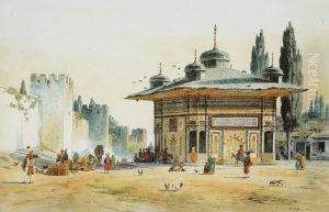 Sultans Ahmet III's Fountain by the Gate of the Seraglio in Constantinople by Martinus Rorbye
