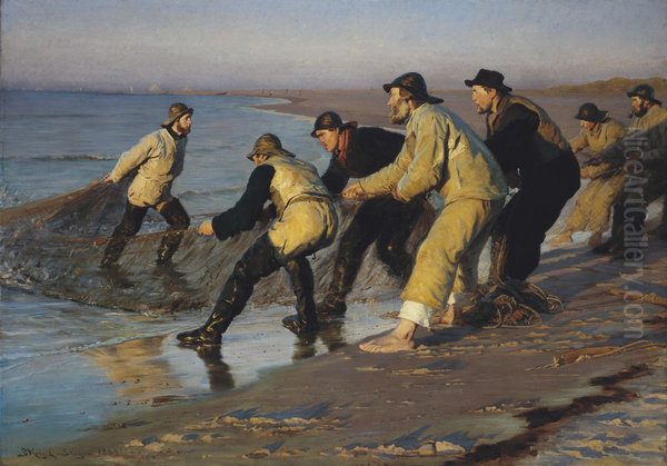 Fishermen hauling nets, North Beach, Skagen. Late afternoon - view 1