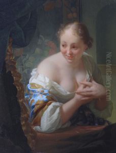 Young woman in front of a mirror by Godfried Schalcken