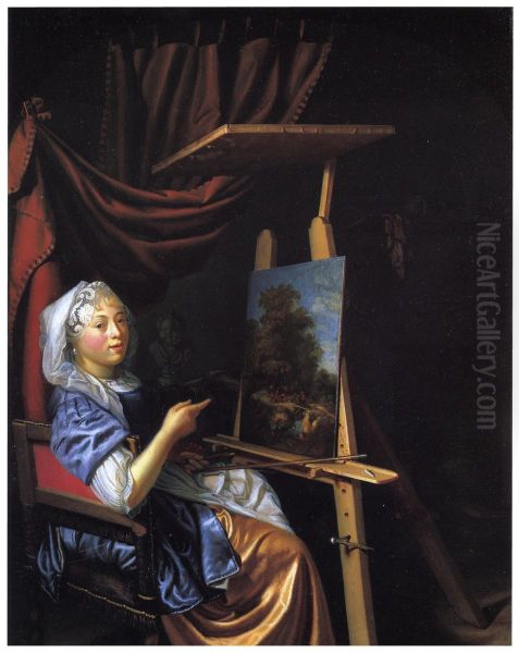 Self portrait at her easel - view 1
