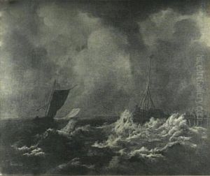 Sailing ships in stormy seas by Jacob Van Ruisdael