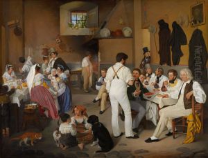 Danske kunstnere i osteriet La Genzola i Rom by Ditlev Blunck