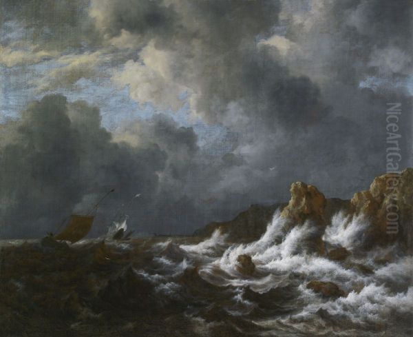 Schepen voor een rotsachtige kust - view 1
