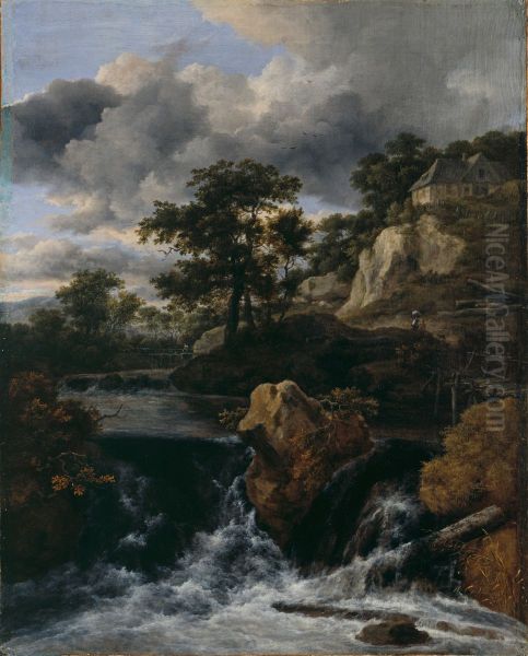 Hilly Landscape with Waterfall - view 1