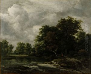 Bebost landschap met wandelaars