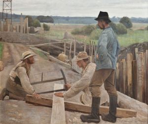 Workers at a water pipe at Sonderso by Laurits Andersen Ring