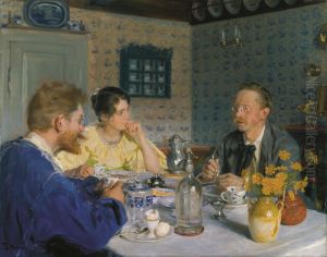 A breakfast. The artist, his wife and the writer Otto Benzon. by Peder Severin Kroyer