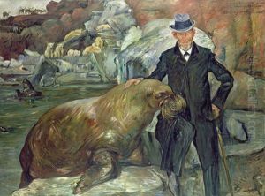 Portrat Carl Hagenbeck mit dem Walross Pallas Portrat Carl Hagenbeck mit dem Walross Pallas