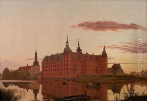 Frederiksborg Palace seen from Jaegerbakken. Evening. by Christen Kobke
