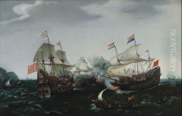 Schermutseling tussen Amsterdamse en Engelse oorlogsschepen 20 april 1605 - view 1