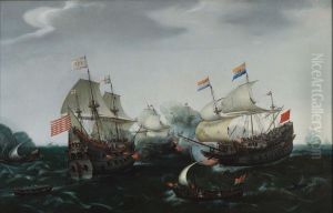 Schermutseling tussen Amsterdamse en Engelse oorlogsschepen 20 april 1605 by Hendrick Cornelisz Vroom