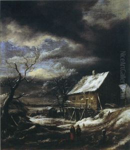 Winter Landscape with a Wooden House by Jacob Van Ruisdael