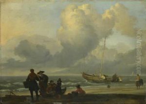 A Beach Scene with Fishermen by Ludolf Bakhuizen