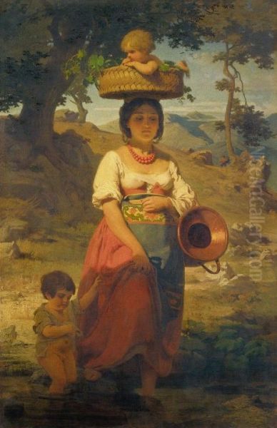 An Italian Woman with Children by a Stream - view 1