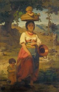 An Italian Woman with Children by a Stream by Johann Koler