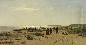 Coastal landscape (Fishermen going home) by Eugen Ducker
