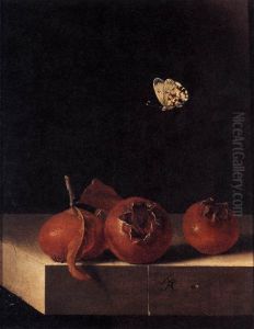 Three Medlars with a Butterfly by Adriaen Coorte